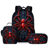 Kit Escolar com Design de Teia de Aranha - Mochila, Lancheira e Estojo