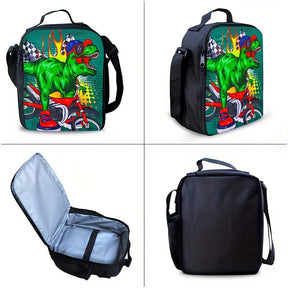 Kit Escolar com Estampa de Dinossauro - Mochila, Lancheira e Estojo