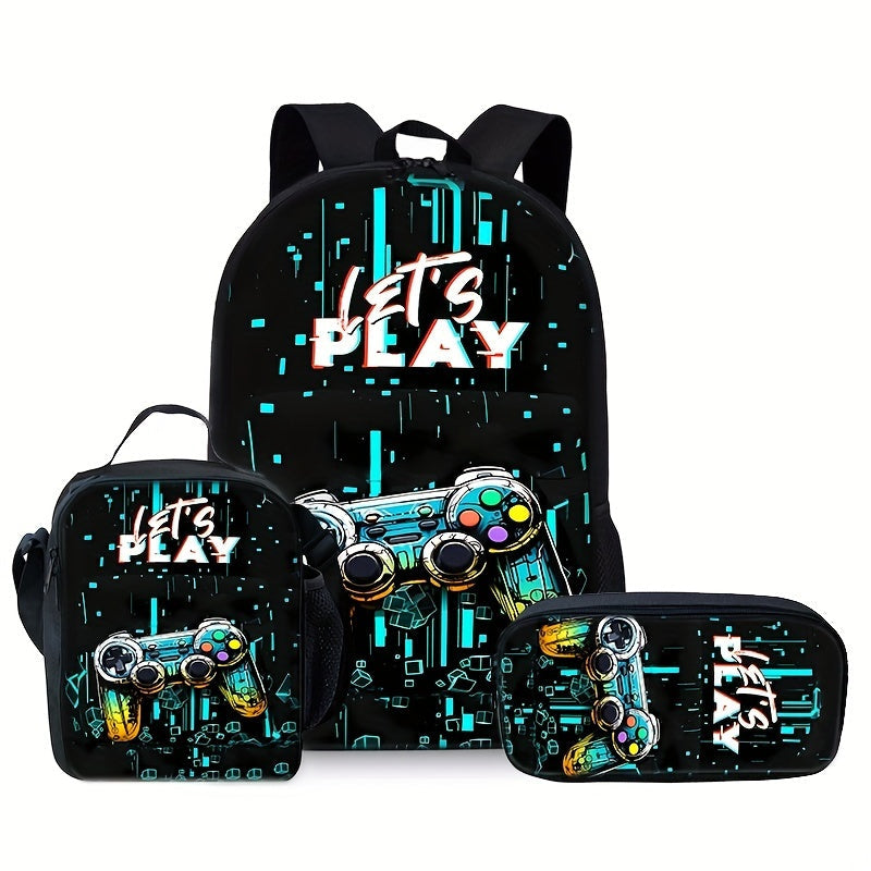 Kit Escolar com Tema Gamer e Grande Capacidade - Mochila, Lancheira e Estojo