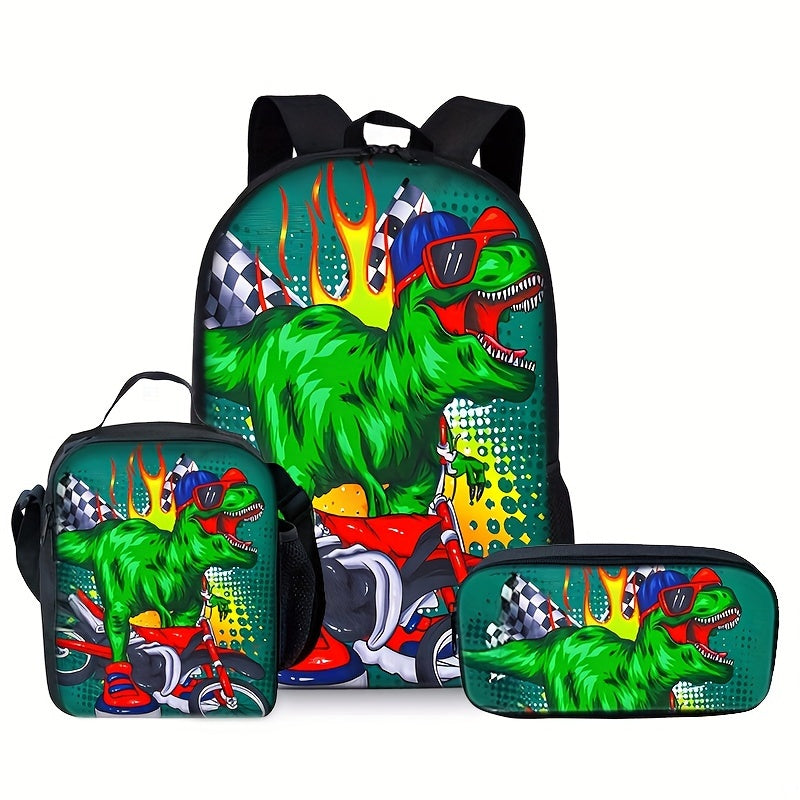 Kit Escolar com Estampa de Dinossauro - Mochila, Lancheira e Estojo