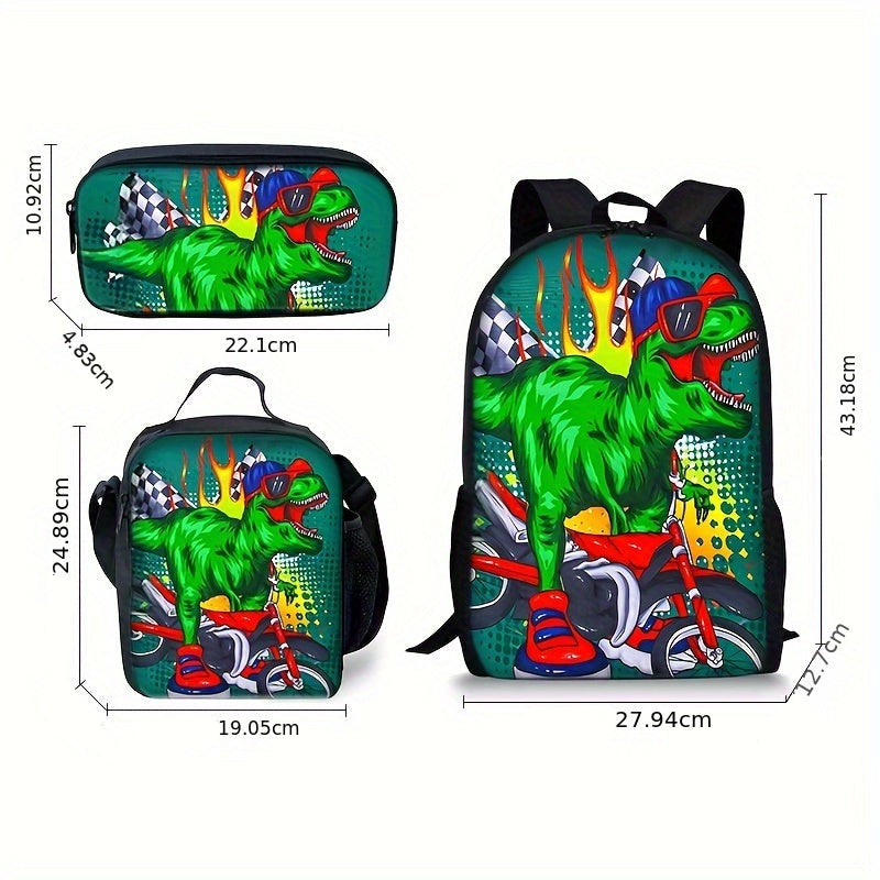 Kit Escolar com Estampa de Dinossauro - Mochila, Lancheira e Estojo