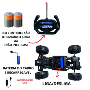 Carrinho de Controle Remoto Off Road Monster C/ 2 Motores Recarregável