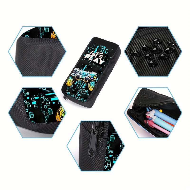 Kit Escolar com Tema Gamer e Grande Capacidade - Mochila, Lancheira e Estojo