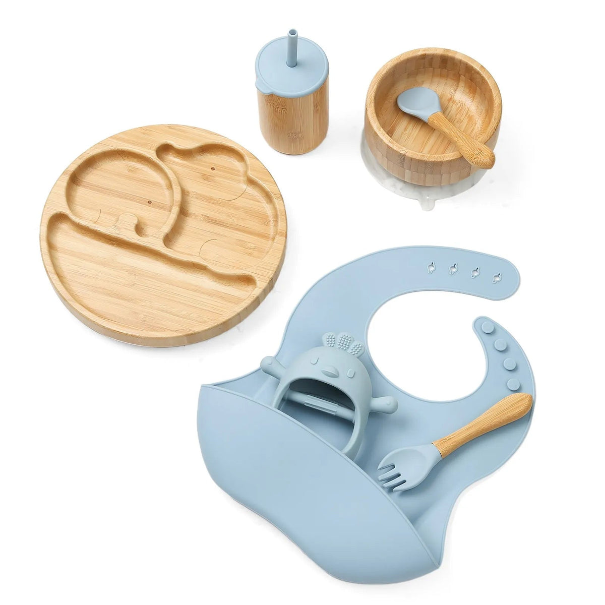 Kit Alimentação Em Bambu e Silicone 7 peças