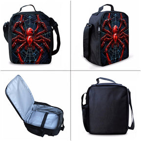 Kit Escolar com Design de Teia de Aranha - Mochila, Lancheira e Estojo