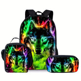 Kit Escolar com Estampa de Lobo - Mochila, Lancheira e Estojo