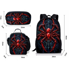 Kit Escolar com Design de Teia de Aranha - Mochila, Lancheira e Estojo