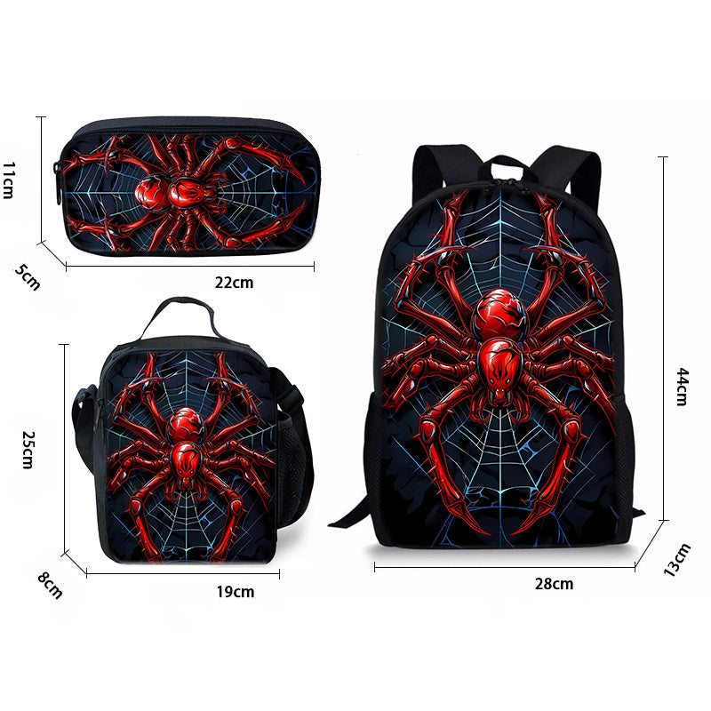 Kit Escolar com Design de Teia de Aranha - Mochila, Lancheira e Estojo